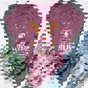 Christmas Men Women Santa's Auto Racing Reindeer Women's Heather T-Shirt | Mazezy