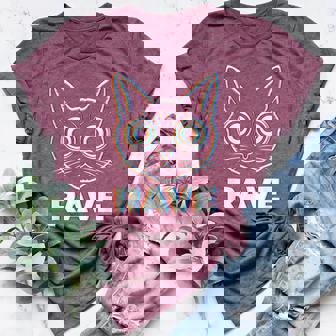 EDM Rave Cat Trippy Techno DJ Halloween Trance Raver Men Women Women's Heather T-Shirt | Mazezy