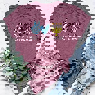 Peace Love Hanukkah Retro Chanukah Jewish Men Women Kids Women's Heather T-Shirt | Mazezy