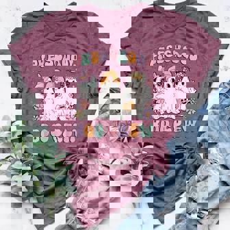 Preschool Boo Crew Groovy Halloween Floral Ghost Teacher Men Women Kids Women's Heather T-Shirt | Mazezy