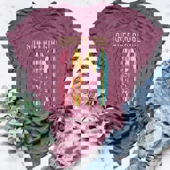 Water Sports Surfing Girls Surfboard Surfer Hobby Surfing Women's Heather T-Shirt | Mazezy