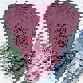 Womens Dirty Thirty 30th Birthday Cheers Wine With Red Lips Women's Heather T-Shirt | Mazezy