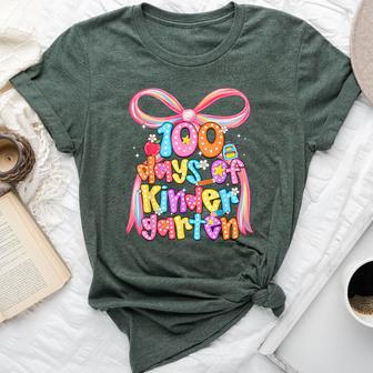 100 Days Of Kindergarten Teacher Coquette Bow Girl Women Bella Canvas T-shirt - Thegiftio