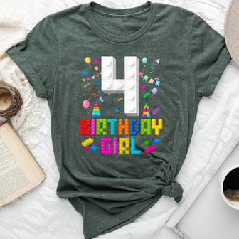 4Th Birthday Girl Master Builder 4 Years Old Building Block Bella Canvas T-shirt - Thegiftio