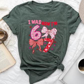 I Was 6 Now I'm 7 Year Old Heart Coquette Girls 67 Birthday Bella Canvas T-shirt - Thegiftio UK