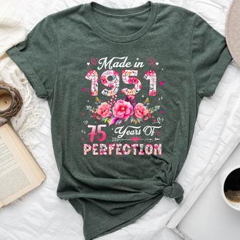 75 Year Old Made In 1951 Floral 75Th Birthday Women Bella Canvas T-shirt - Thegiftio UK