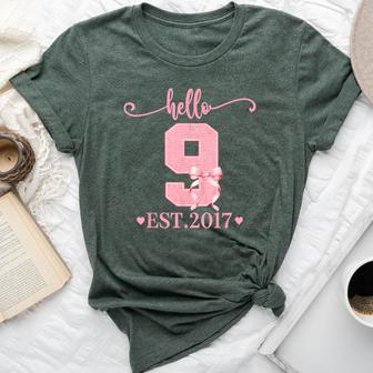 9Th Birthday Girl Coquette Bow Hello 9 Year Old Est 2017 Bella Canvas T-shirt - Thegiftio UK
