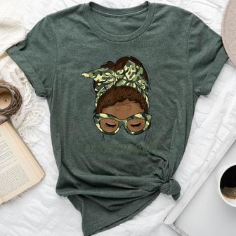 African American Army Veteran Female Afro Melanin Girl Bella Canvas T-shirt - Thegiftio UK