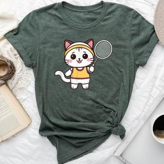 Badminton Cat Girls Badminton Player Kawaii Bella Canvas T-shirt - Thegiftio UK