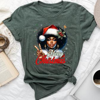 Black African American Christmas Girl Melanin Santa Xmas Bella Canvas T-shirt | Mazezy