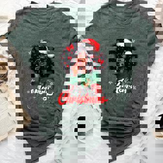 Black Girl Santa Hat Merry Christmas Pajama African American Bella Canvas T-shirt | Mazezy