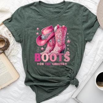 Boots On The Ground Western Cowgirl Hat Boots Girls Women Bella Canvas T-shirt - Thegiftio UK