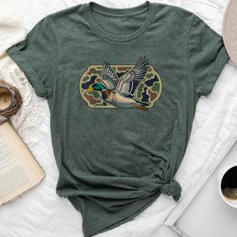 Camo Patriotic Mallard Duck Camouflage Flying Duck Hunting Bella Canvas T-shirt | Seseable UK