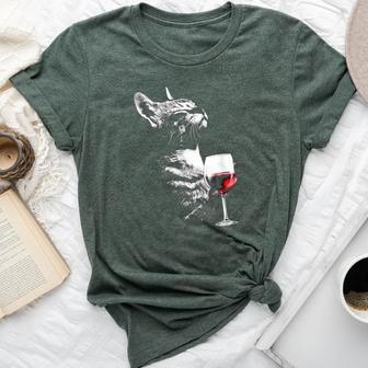 Cat Drinking Wine Cute Cat Holding Red Wine Lovers Bella Canvas T-shirt - Thegiftio UK