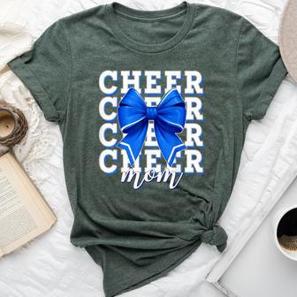 Cheer Mom Blue Bow Cheerleader Competition Game Day Bella Canvas T-shirt - Thegiftio UK