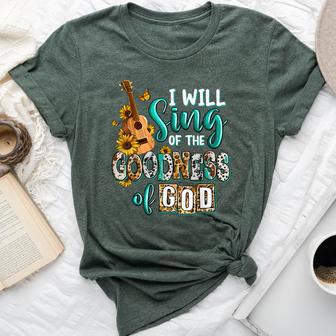 Christian Floral Guitar I Will Sing Of The Goodness Of God Bella Canvas T-shirt - Thegiftio UK