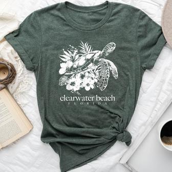 Clearwater Beach Florida Sea Turtle Flowers Surfer Souvenir Bella Canvas T-shirt - Thegiftio UK