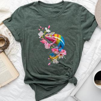 Colorful Chameleon Lizard Lover Wildflower Reptiles Bella Canvas T-shirt - Thegiftio UK