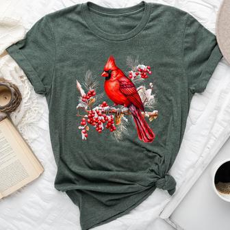Cute Red Cardinal Flower Bird Animal Lover Girl Women Bella Canvas T-shirt - Thegiftio UK