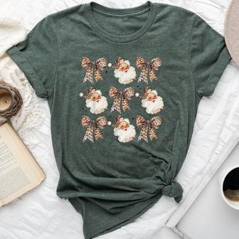 Cute Santa Christmas Xmas Coquette Bow Leopard Girls Bella Canvas T-shirt - Thegiftio UK