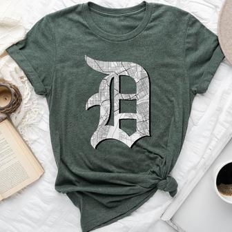 Distressed Detroit D Lettering Road Map Bella Canvas T-shirt - Thegiftio UK