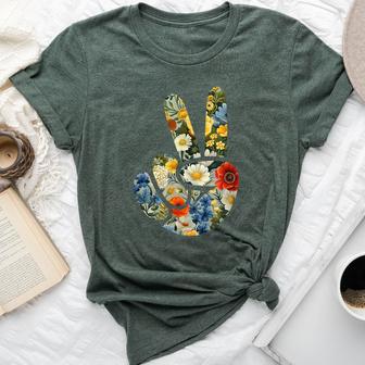 Elegant Silhouette Wildflowers Floral Peace Sign Hand Bella Canvas T-shirt - Thegiftio UK
