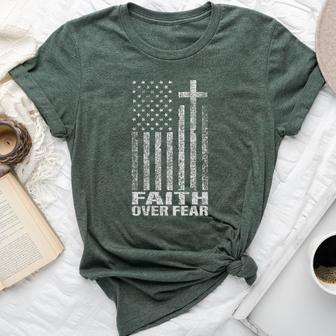 Faith Over Fear Cool Cross Christian American Flag Bella Canvas T-shirt - Thegiftio UK