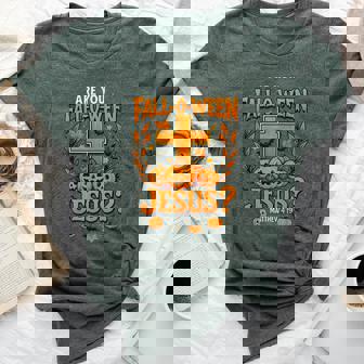 Are You Fall-O-Ween Jesus Christian Halloween Cross Pumpkin Bella Canvas T-shirt | Mazezy