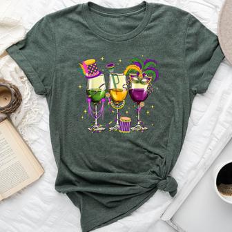 Fat Tuesday Mardi Gras Wine Glasses Drink Carnival Women Bella Canvas T-shirt | Mazezy