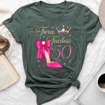 Fierce Fearless & 50 Years Old 50Th Birthday Woman Queen Bella Canvas T-shirt - Thegiftio UK