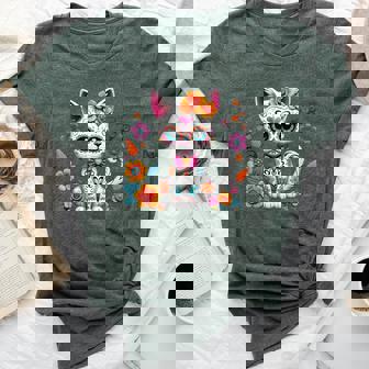 Floral Cat Sugar Skull Day Of The Dead Dia De Los Muertos Bella Canvas T-shirt | Mazezy