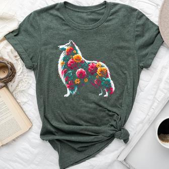 Floral Rough Collie Vintage Flowers Collie Dog Lover Bella Canvas T-shirt - Thegiftio UK