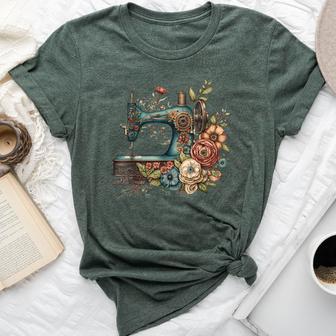 Floral Sewing Machine Flower Seamstress Sewing Machine Bella Canvas T-shirt - Thegiftio UK