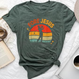 Fore Jesus Christian Golf Retro 70S Religious Golfing Men's Bella Canvas T-shirt - Thegiftio UK