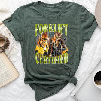 Forklift Certified 90S Graphic Cat Meme Forklift Cat Driver Women Bella Canvas T-shirt | Mazezy
