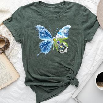 Frutiger Aero Aesthetic Butterfly Computer Fishes Scenery Bella Canvas T-shirt - Thegiftio UK