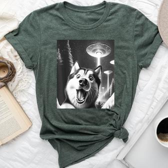 Siberian Husky Alien Ufo Taking A Selfie Dog Mom Dad Bella Canvas T-shirt - Thegiftio UK