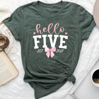 Hello Five Est 2021 5Th Birthday Girl Turning 5 Bella Canvas T-shirt - Thegiftio UK