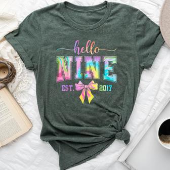 Hello Nine Est 2017 9Th Birthday Coquette 9 Year Old Girl Bella Canvas T-shirt - Thegiftio UK