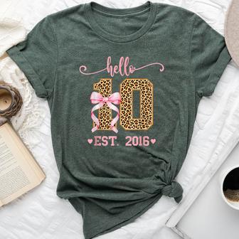 Hello Ten Est 2016 10Th Birthday Girl Double Digits Leopard Bella Canvas T-shirt - Thegiftio UK