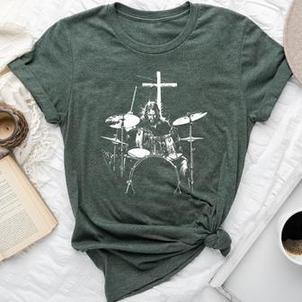 Jesus Playing Drums Christian Drummer Cross Vintage Bella Canvas T-shirt - Thegiftio UK
