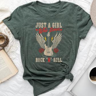 Just A Girl Who Loves Rock N Roll Guitar Rock Music Vintage Bella Canvas T-shirt - Thegiftio UK