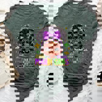 Little Miss Mardi Gras Cute Girl Messy Bun Festival Carnival Bella Canvas T-shirt - Thegiftio