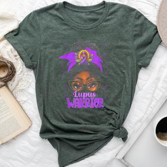 Lupus Warrior Purple Awareness Ribbon Messy Bun Black Women Bella Canvas T-shirt - Thegiftio UK