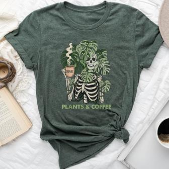 Plants And Coffee Skeleton Gardening Plant Lover Bella Canvas T-shirt - Thegiftio UK