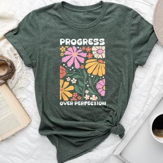 Progress Over Perfection Aba Therapist Behavior Rbt Floral Bella Canvas T-shirt - Thegiftio UK