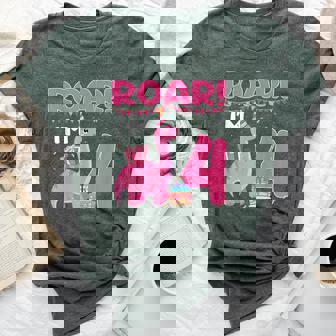 Roar I'm 4 Year Old Dinosaur Girl 4Th Birthday Party Bella Canvas T-shirt | Mazezy