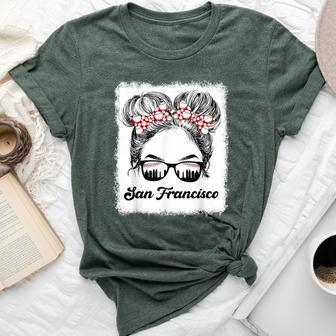 San Francisco Retro Baseball Messy Bun Girl Met At Game Day Bella Canvas T-shirt - Thegiftio UK