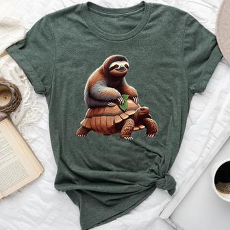 Sloth Riding Turtle Lazy Sloth Tortoise Bella Canvas T-shirt - Thegiftio UK