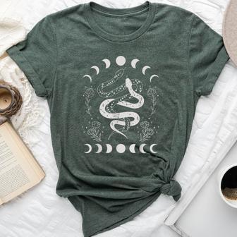 Snake And Moon Phases Celestial Floral Witchy Halloween Bella Canvas T-shirt - Thegiftio UK